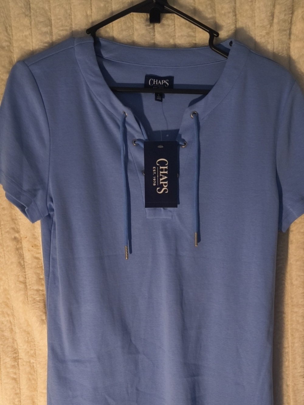 Chaps Women's Sky Blue Short Sleeve Lace-Up Tee